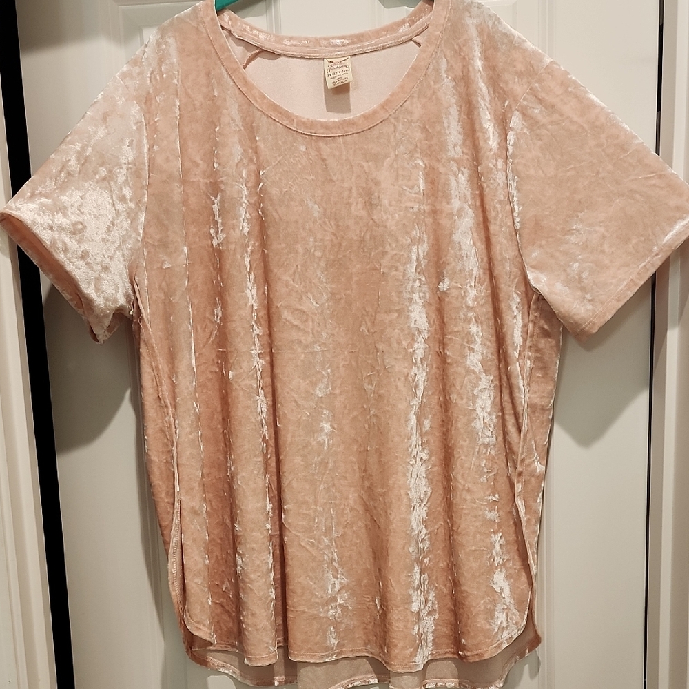 Faded Glory Shimmery Crushed Velvet Pink Short Sleeved Stretch Top 3x